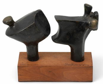 Arthur Schneider (American, 1926-1996) Bronze on Wood Base, Before 1970, 'Conversation' H 7" W 11" D (1 of 7)