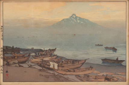 Hiroshi Yoshida (Japanese, 1876-1950) Woodblock Print on Paper, Ca. 1930, 'Peaceful Rishiri' H 9.8" (1 of 5)