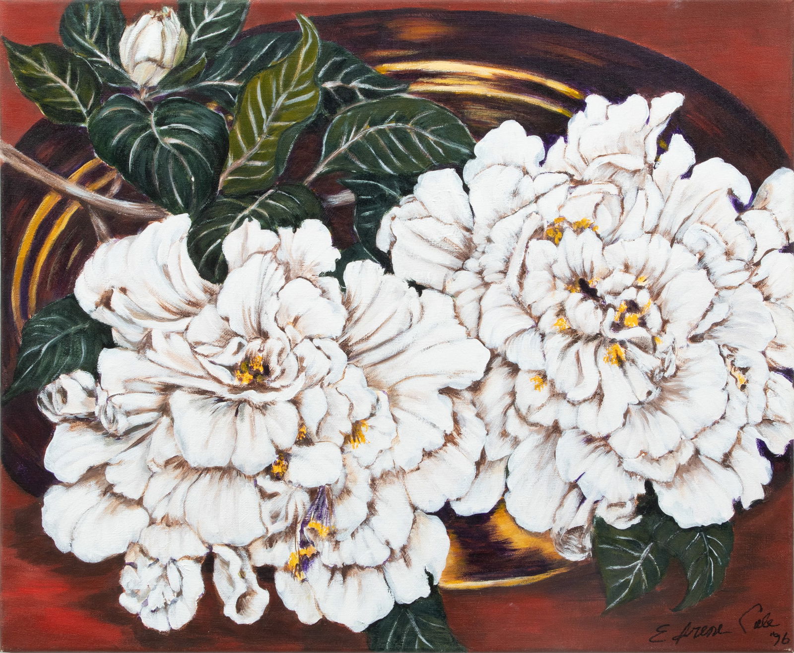 Elizabeth Irene Cole (American, Michigan) Oil on Canvas, 1996, 'Untitled (Camellia Flowers)' H 20" W (1 of 3)