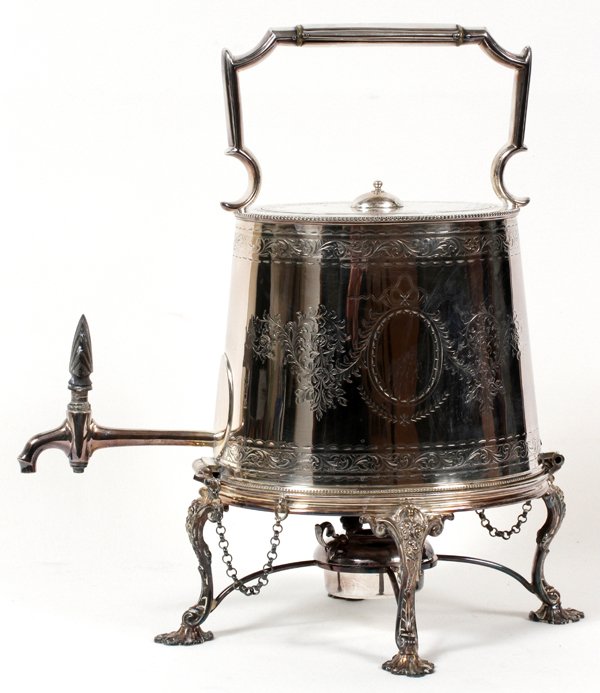 SILVER PLATE EPERGNE, H 15", L 14": SILVER PLATE EPERGNE, H 15", L 14":Footed with scrolling, leaf & flower design.