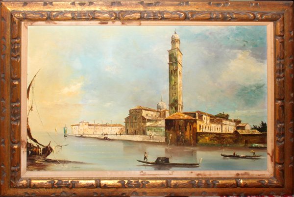 JO DARBY (20TH C.), OIL ON CANVAS, 46" X 36",: JO DARBY (20TH C.), OIL ON CANVAS, 46" X 36", ST. MARK'S, VENICE:Signed lower left, framed. Modern. Property of Gloria Bradley trust.