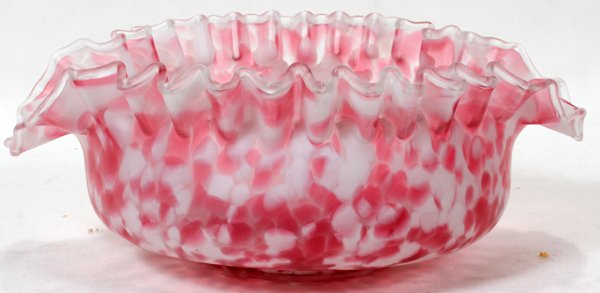 VICTORIAN CRANBERRY GLASS FRUIT BOWL, 19TH C.,: VICTORIAN CRANBERRY GLASS FRUIT BOWL, 19TH C., H 4", DIA 8":