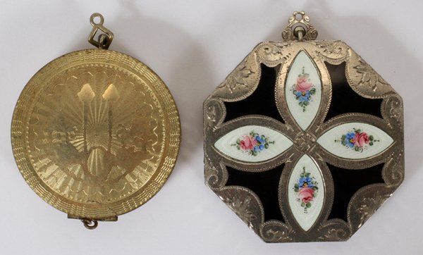 VINTAGE METAL AND ENAMEL POWDER COMPACTS, TWO: VINTAGE METAL AND ENAMEL POWDER COMPACTS, TWO: