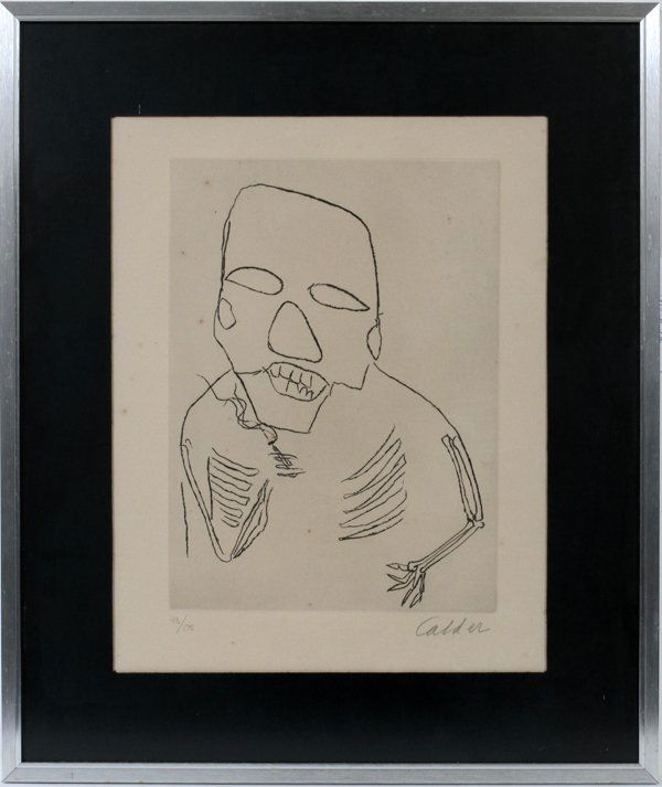 ALEXANDER CALDER ETCHING, 1974, 18" X 13" PLATE: ALEXANDER CALDER (US 1898-1976), ETCHING, 1974, 18" X 13" PLATE, UNTITLED FROM "SANTA CLAUS SUITE":18 1/2" x 13 1/2" plate; #43/175; pencil signed; framed. Provenance: purchased at auction from Carrol