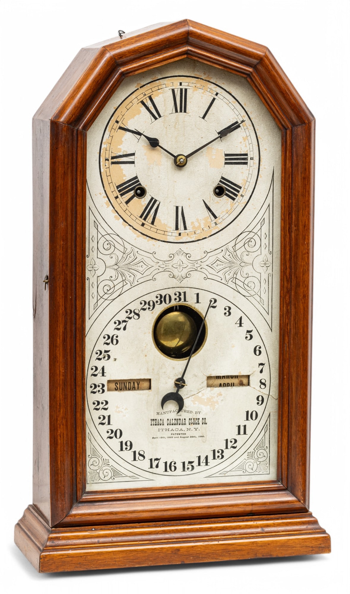 Ithaca Calendar Clock Co. (American) Walnut No. 11 Octagon Top Calendar Clock, 19th C. H 21" W 12" (1 of 12)