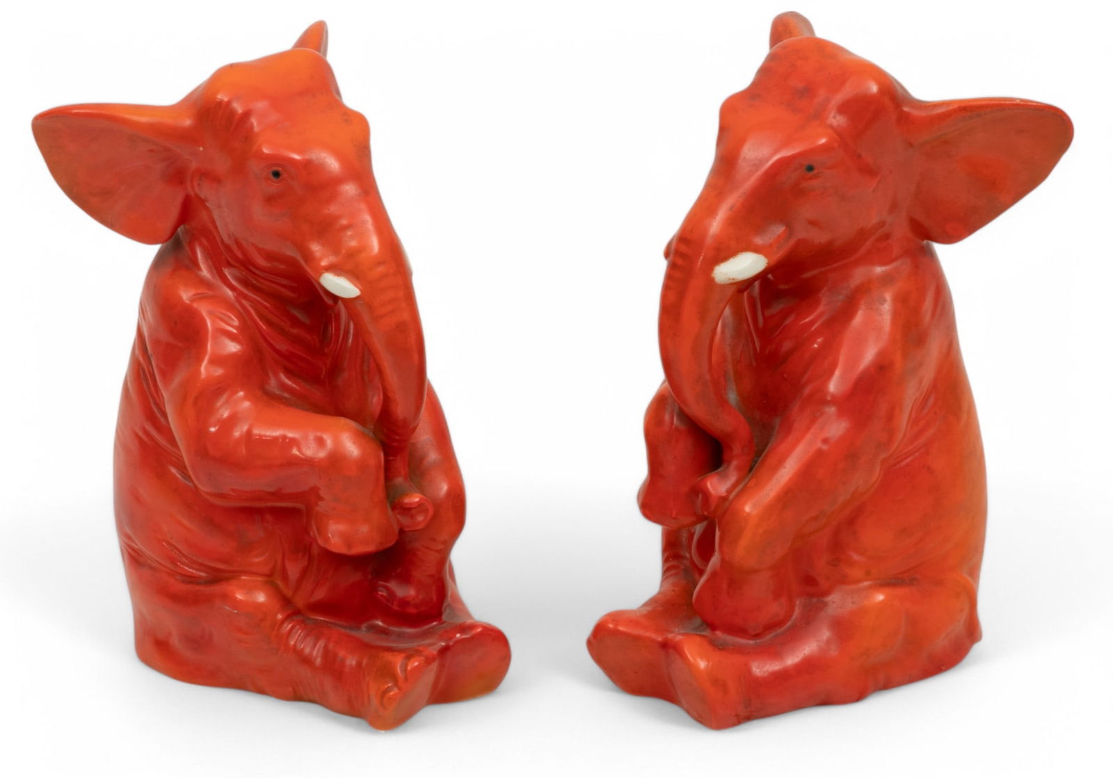 Pair of German Elephant-Form Ceramic Bookends 1920 H 6" W 3" L 4" 2 PCS (1 of 6)