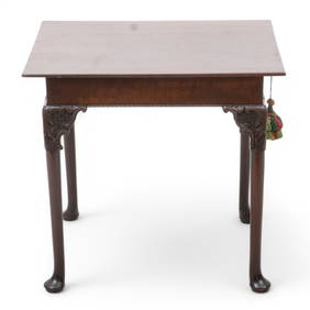 Queen Anne Style Carved Mahogany Side Table, Ca. 19th C. H 25" W 26.5" Depth 19" (1 of 6)