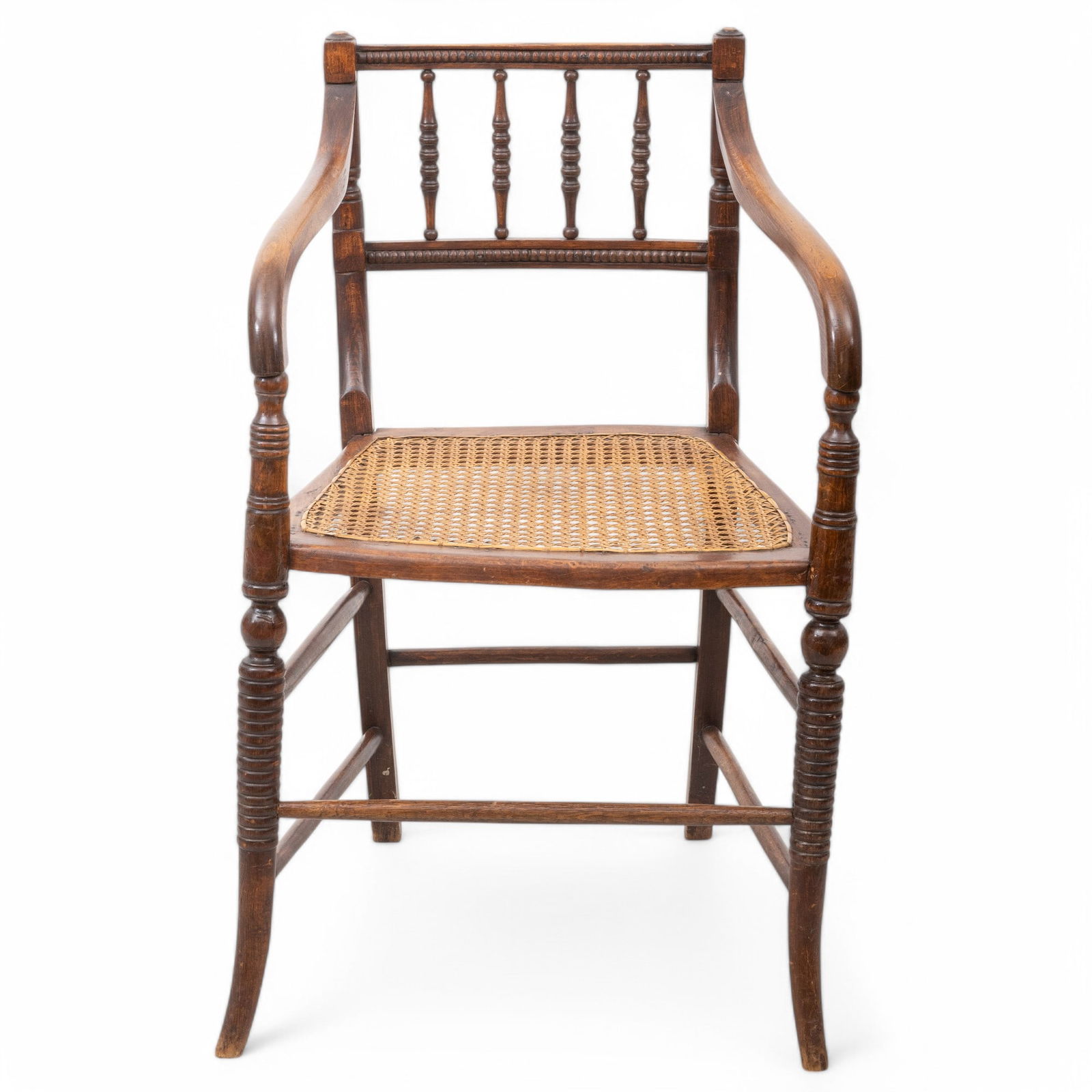 Cane Seat, Spindle Back Open Arm Chair, Ca. 1900 H 31" W 20" Depth 20" (1 of 5)