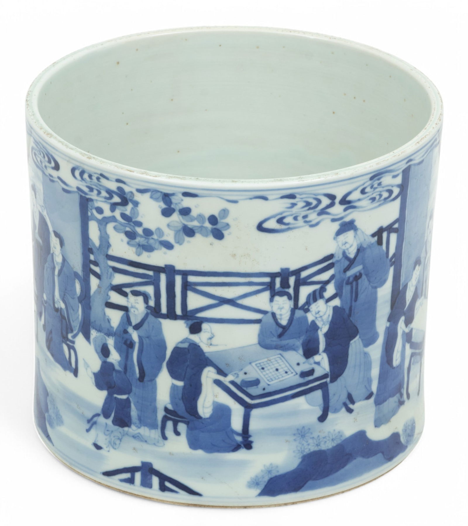Chinese Porcelain Blue on White Brush Pot H 6.5" Dia. 8" (1 of 5)