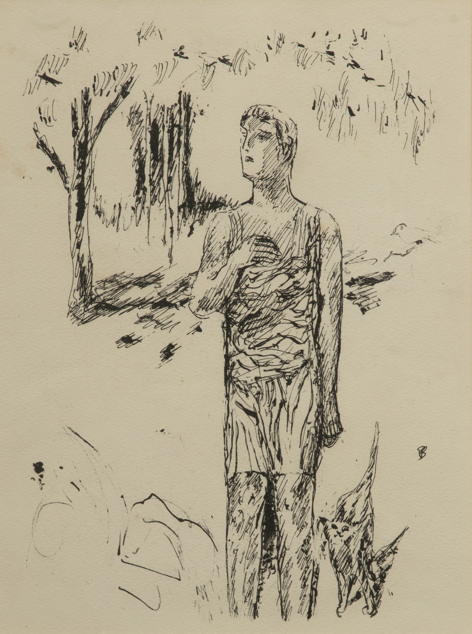 Pierre Bonnard (French, 1867-1947) Original Lithograph, 1930, 'Raoul with Cat' H 11.5" W 8.8" (1 of 4)