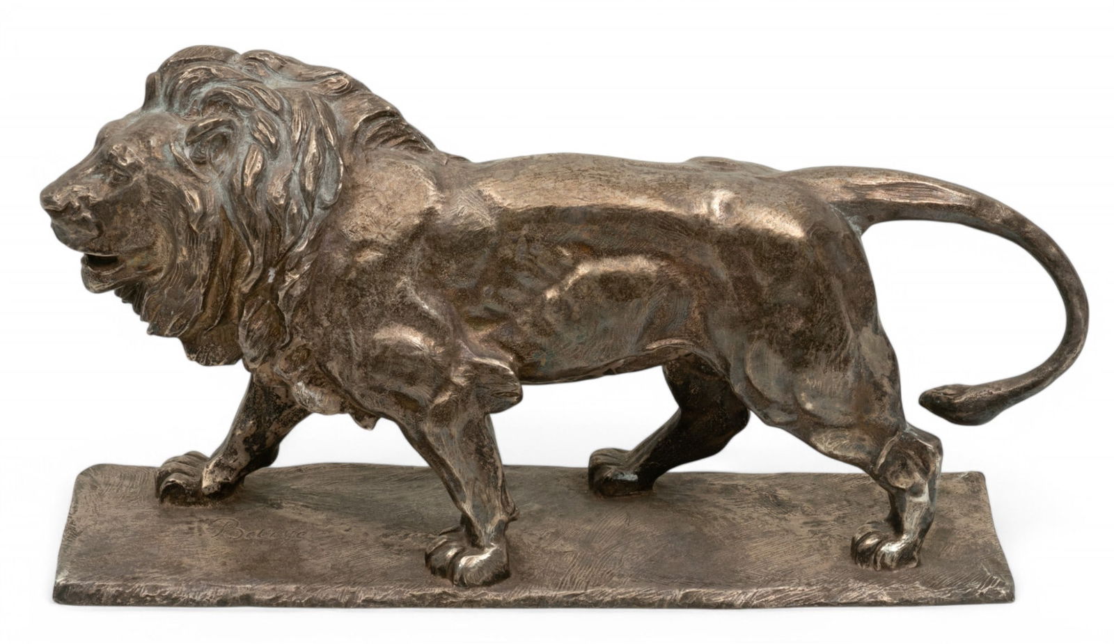After Antoine-Louis Barye (French, 1796-1875) Cast Silver Sculpture, 'Lion Qui Marche' H 8" W 4" (1 of 9)