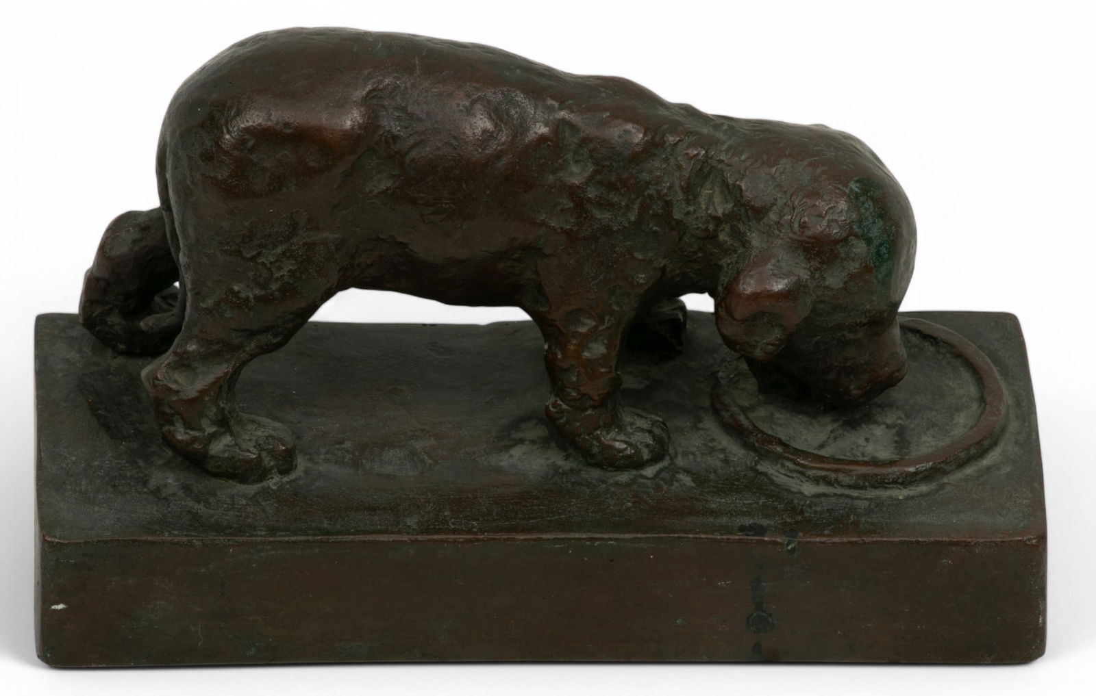 Edith Barretto (Stevens) Parsons (American, 1878-1956) Bronze Sculpture, 'Puppy Drinking' H 4.1" W (1 of 6)