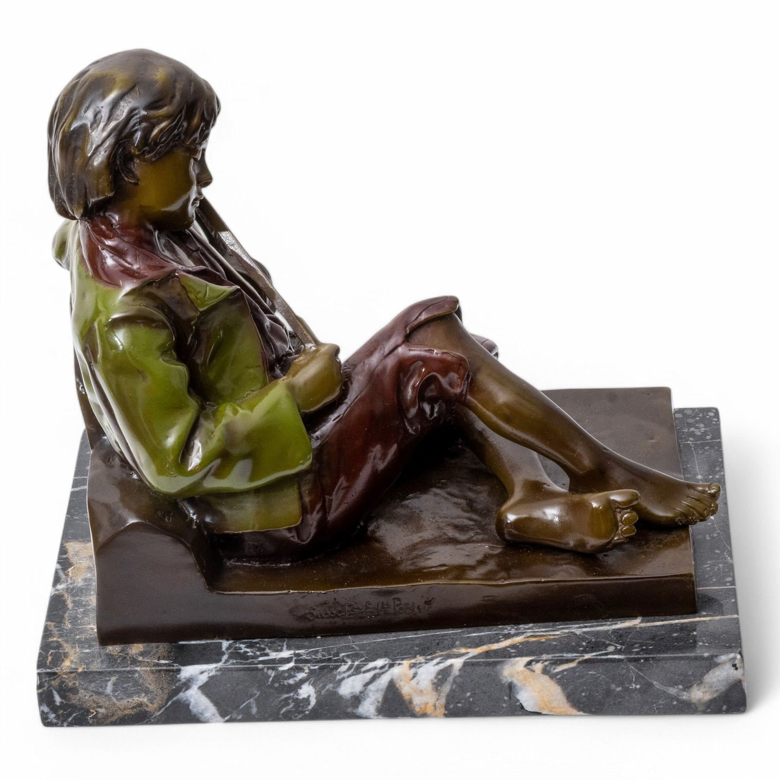 After Léon Tharel (French, 1858-1902) Patinated Bronze Sculpture, 20th C., 'Sleeping Fiddler' H (1 of 6)