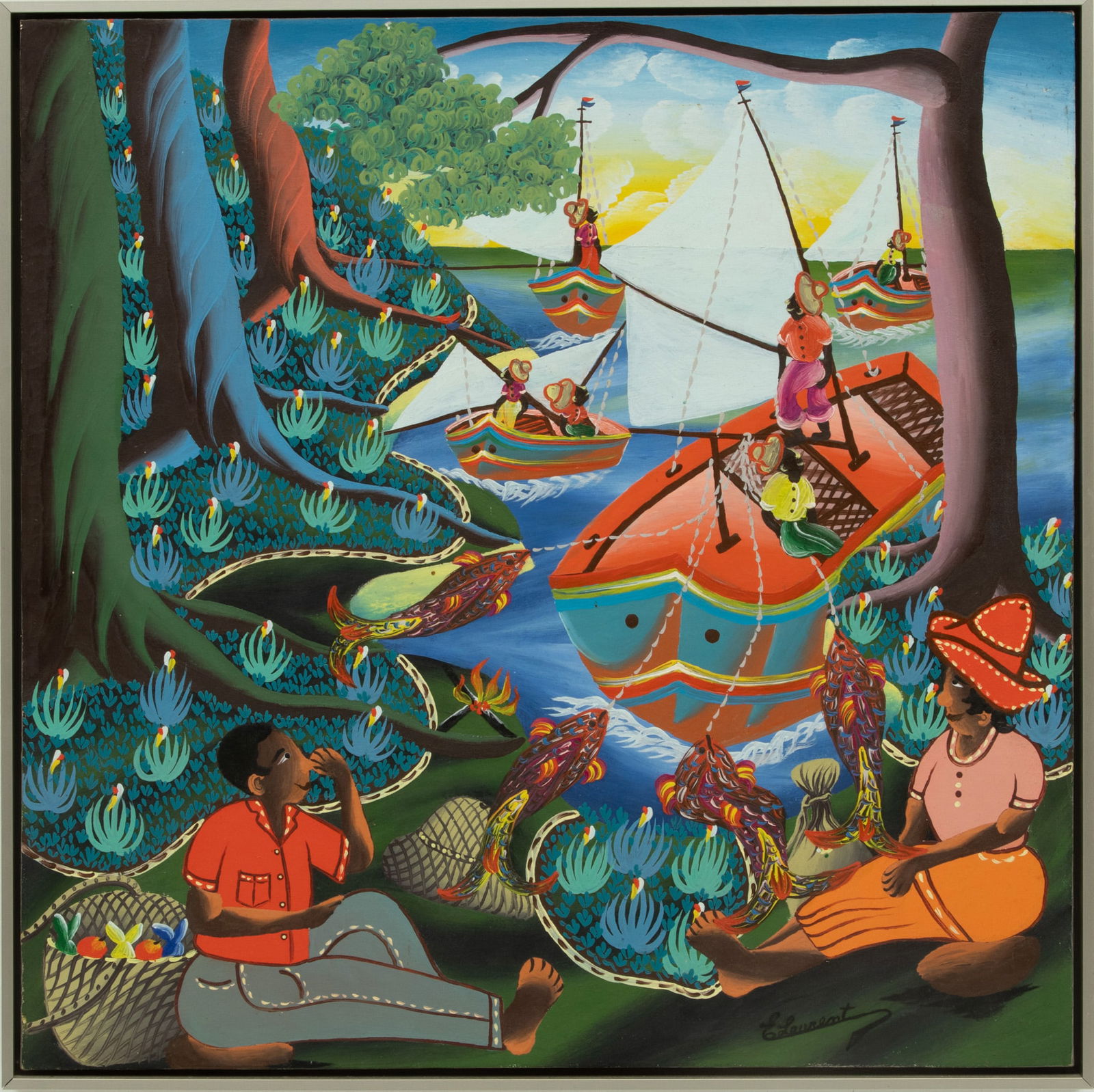 E. Laurent (Haitian) Oil on Canvas H 20" W 19.5" (1 of 4)