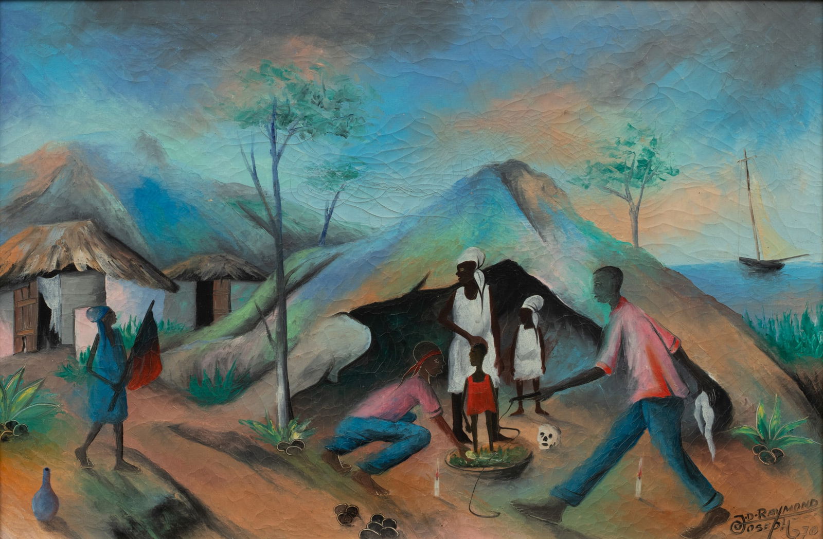 Joseph D. Raymond (Haitian, B. 1931) Oil on Canvas 1970 H 15.3" W 23" (1 of 4)