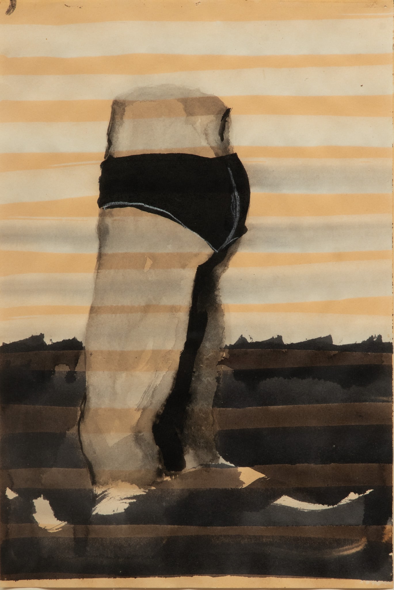 Dominique Lomre Aniline Dyes on Paper H 12.75" W 8.5": Dominique Lomre Aniline Dyes on Paper H 12.75" W 8.5" Depicting lower torso in swim trunks. Purchased at the Galerie Lelia Mordoch in Paris, 2002. Provenance: Property from the Charitable Trust of Fe