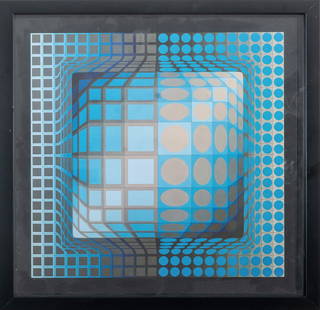Victor Vasarely (French/Hungarian, 1906-1997) Helogravure 'Untitled' H 10" W 10": Victor Vasarely (French/Hungarian, 1906-1997) Helogravure 'Untitled' H 10" W 10" C of A from Yosi Gol Art Gallery included. Provenance: Property from a Royal Oak, MI private collector. Di