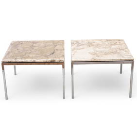 Florence Knoll (American, 1917-2019) Marble Top End Table with a Second Table in the Style of H 16" (1 of 3)