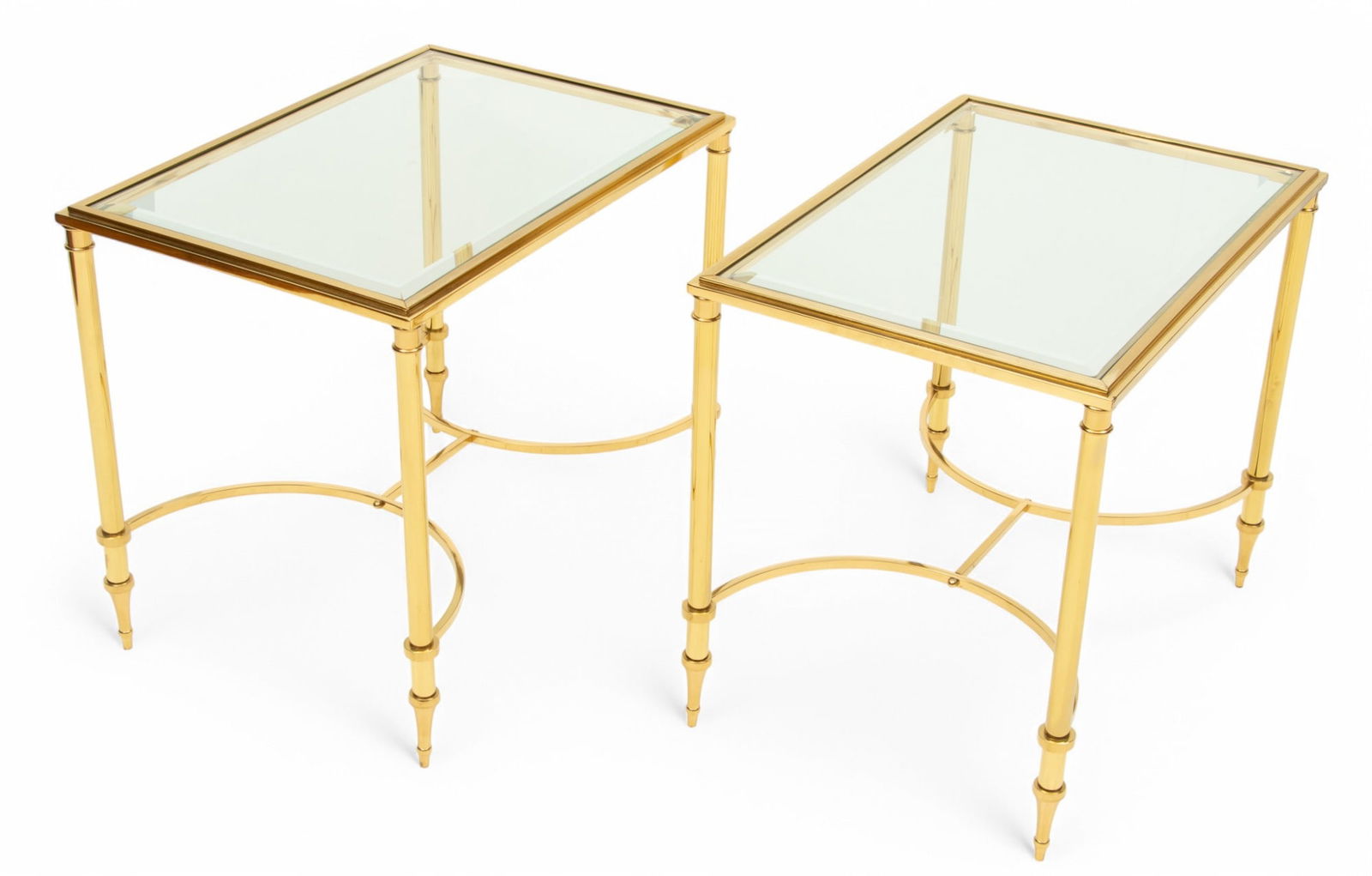 Mid-Century Modern Brass Frame End Tables, Ca. 1960 H 21" W 18" L 26" (1 of 2)