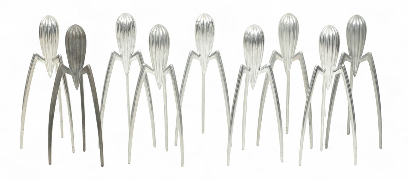Philippe Starck, for Alessi (Italy) 'Juicy Salif' H 11.5" W 4.5" L 4.5" 9 PCS: Philippe Starck, for Alessi (Italy) 'Juicy Salif' H 11.5" W 4.5" L 4.5" 9 PCS Designed by Phillipe Starck for Alessi Provenance: Property from a private collection, Bloomfield Hills, Michigan Dimensi