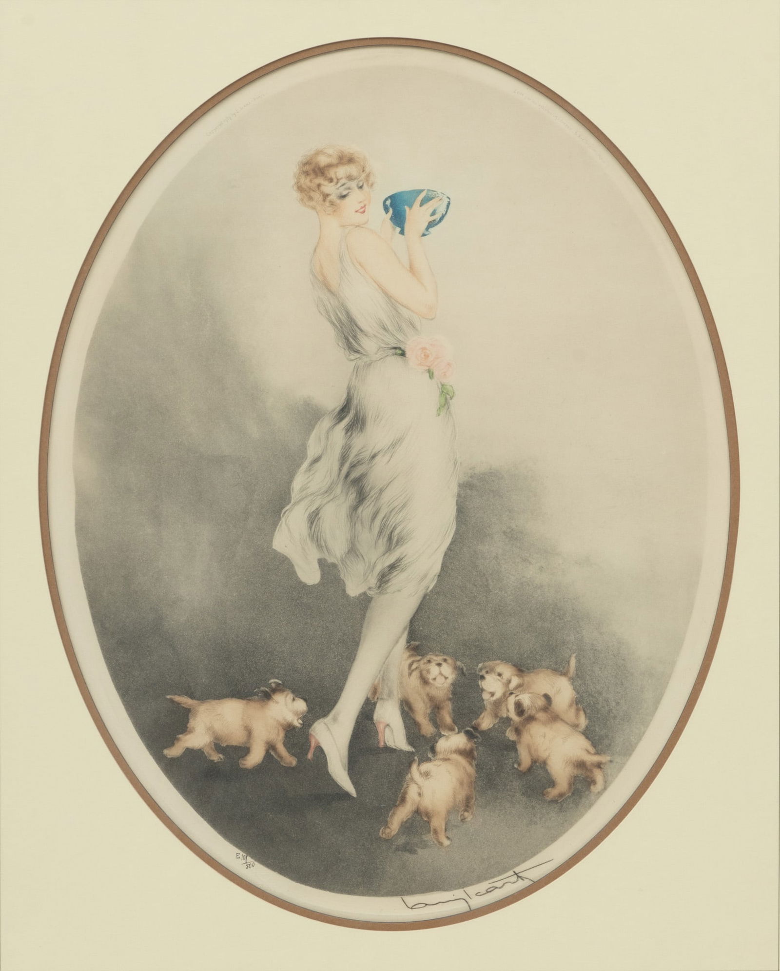 Louis Icart (French, 1888-1950) Aquatint Etching with Color, 1927, 'Petit Déjeuner (Mealtime)' (1 of 4)