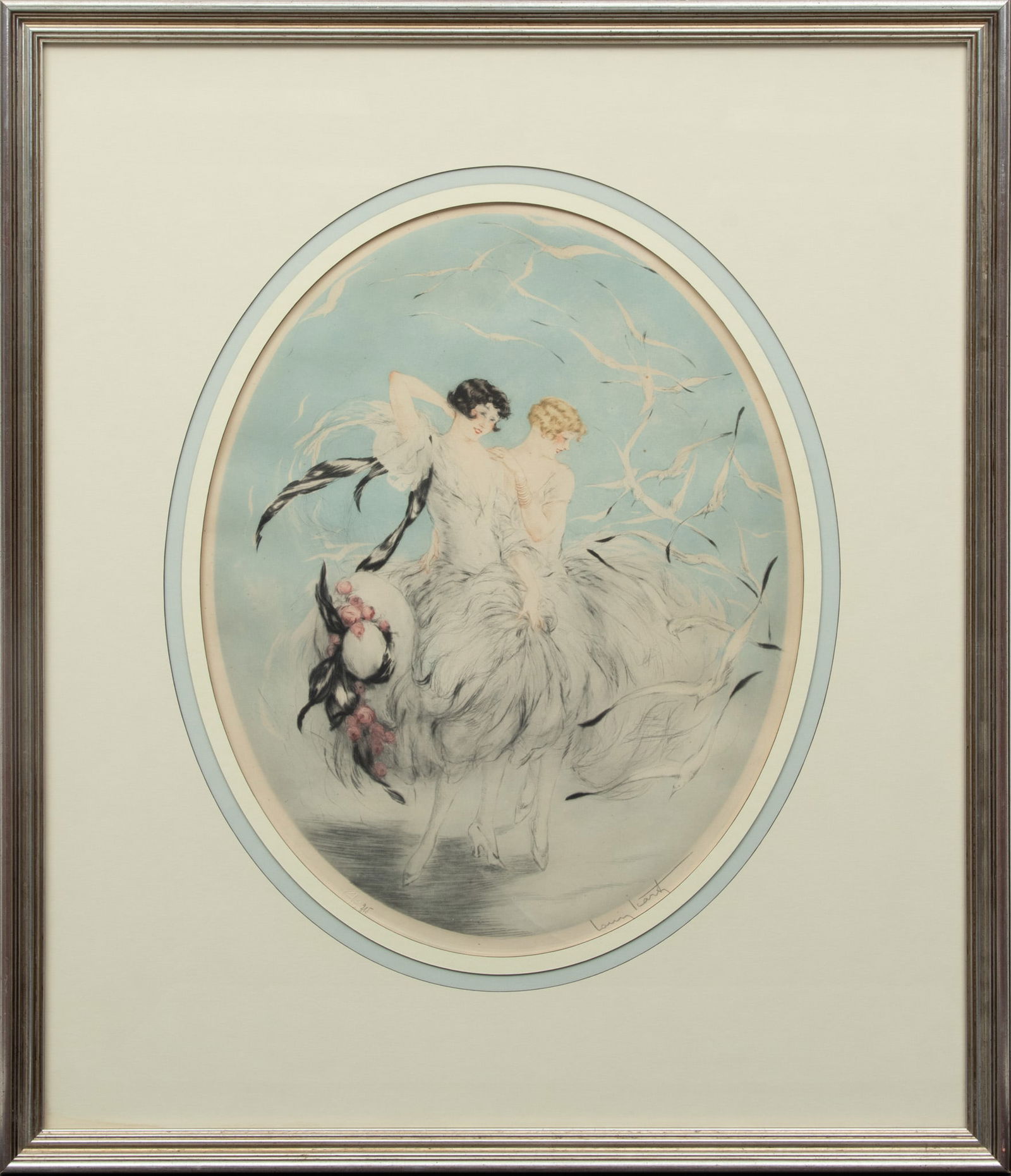 Louis Icart (French, 1888-1950) Aquatint Etching with Color, 1926, 'Les Mouettes (Seagulls)' H 20" W (1 of 4)