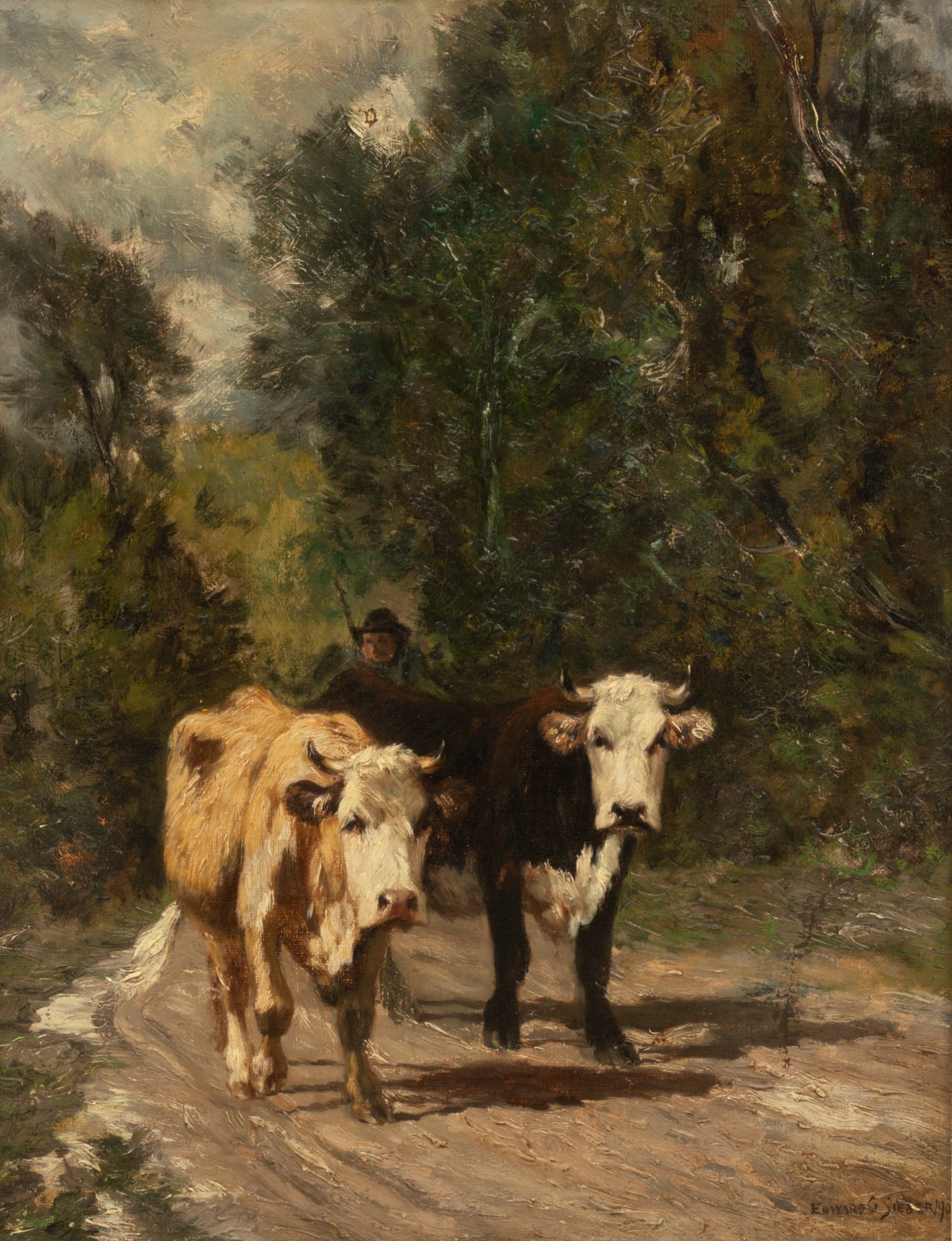 Edward George Sieber (American, B. 1862) Oil on Canvas, 1900, 'Drover with Two Head of Cattle' H (1 of 4)