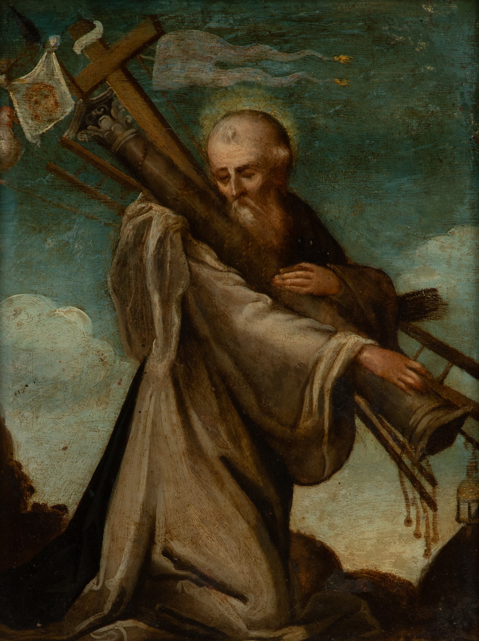 Spanish Oil on Copper Panel, Ca. 18th C., 'Saint Peter' H 8.3" W 6.3" (1 of 3)