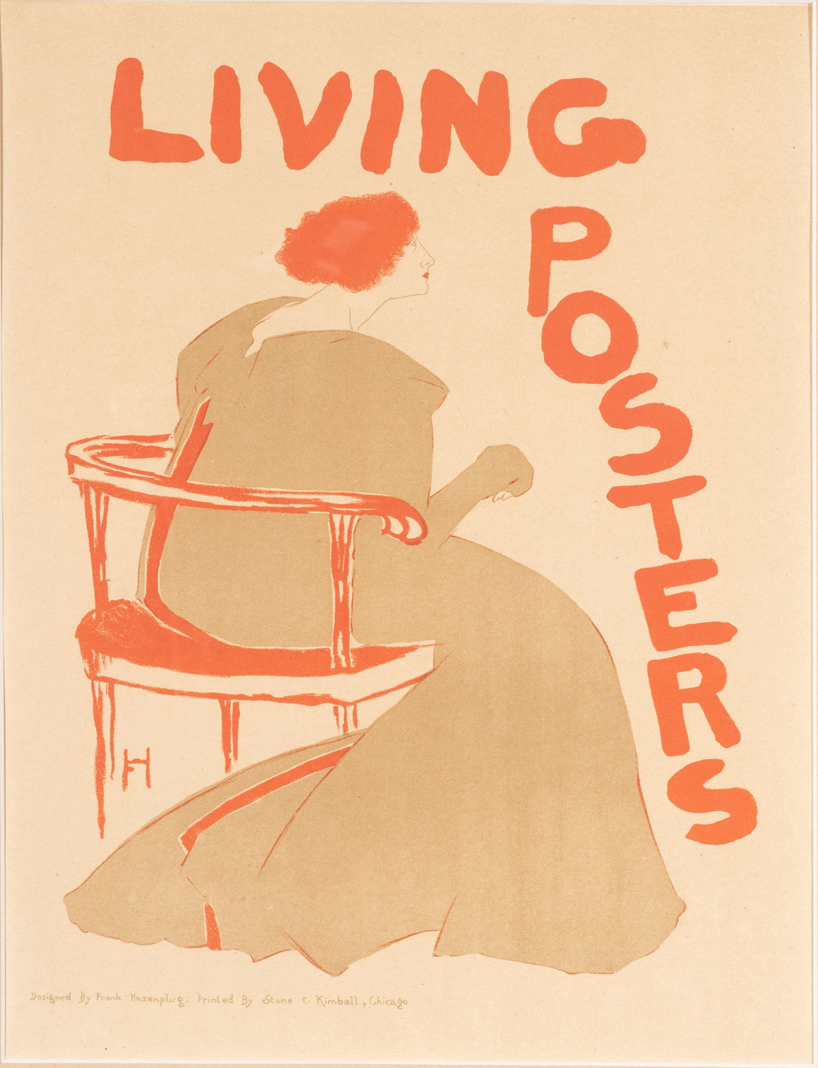 Frank Hazenplug (American, 1873-1931) Lithograph in Colors on Paper, 'Living Posters' H 12.5" W 9": Frank Hazenplug (American, 1873-1931) Lithograph in Colors on Paper, 'Living Posters' H 12.5" W 9" Printed by Stone & Kimball, Chicago. Matted and framed under acrylic in a giltwood frame, H 22",