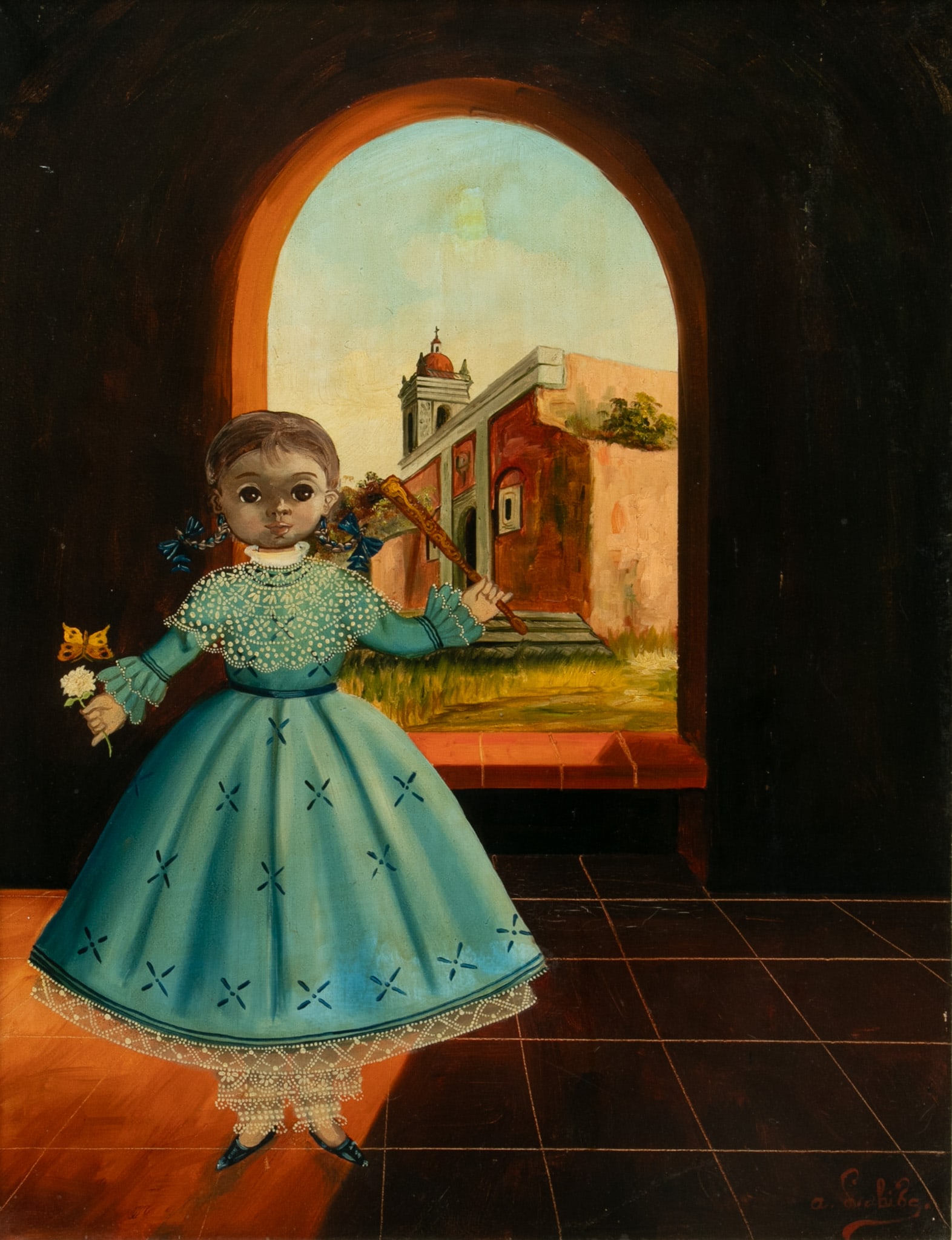 Agapito Labios (Mexican, 1898-1996) Oil on Canvas, 'Young Girl in Blue' H 24" W 18" (1 of 5)