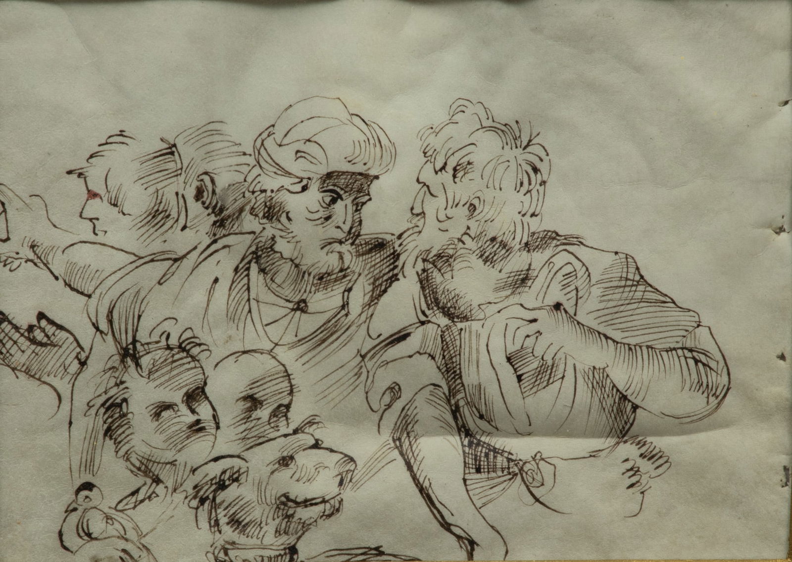 Spanish Ink Sketch on Paper Probably 18th Century, H 5" W 7.25" (1 of 4)