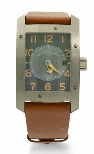 Alfred Dunhill (English) Men's Watch, Ca. 1990 L 7": Alfred Dunhill (English) Men's Watch, Ca. 1990 L 7" The dial with Arabic numeral hour markers with day-date magnification lens at the 3:00 position. The lug to lug measures approximately 43mm. The dia