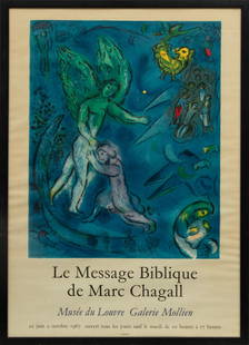 After Marc Chagall (French/Russian, 1887-1985) Poster "Le Message Biblique of Marc Chagall", H 28.5": After Marc Chagall (French/Russian, 1887-1985) Poster "Le Message Biblique of Marc Chagall", H 28.5" W 19.5" H 28.5" W 19.5" At the Musee de Louvre at the Galerie Mollien, 12th June-October 1967, and