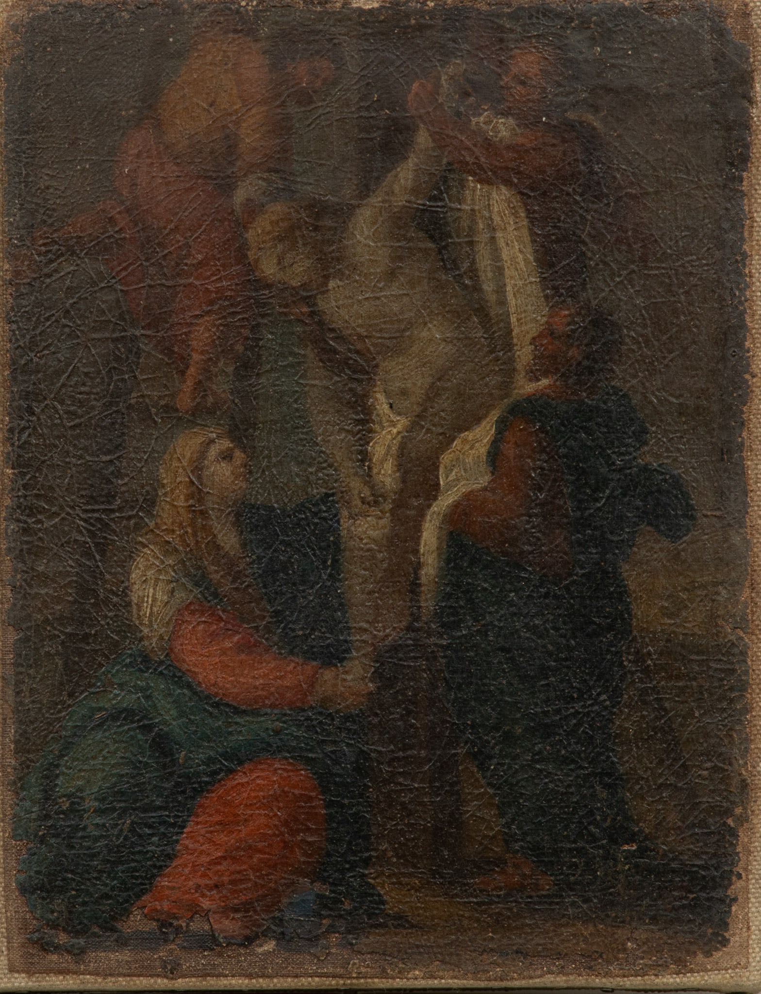 Spanish School Oil on Canvas H 8.75" W 6.75": Spanish School Oil on Canvas H 8.75" W 6.75" Depicting Christ being removed from the cross. Provenance: Property from the Charitable Trust of Felix Sampayo, Toledo, OH. Mr. Sampayo was President of th