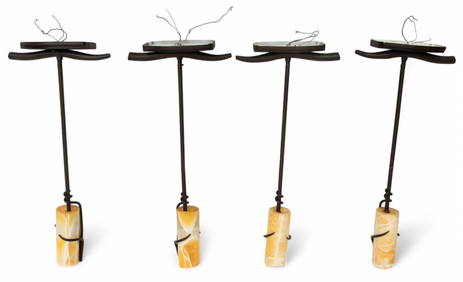 Kalco Lighting (American) Patinated Metal Pendant Lights, Set of 4, 21st C. H 28.5" W 12" Depth 4.8" (1 of 6)