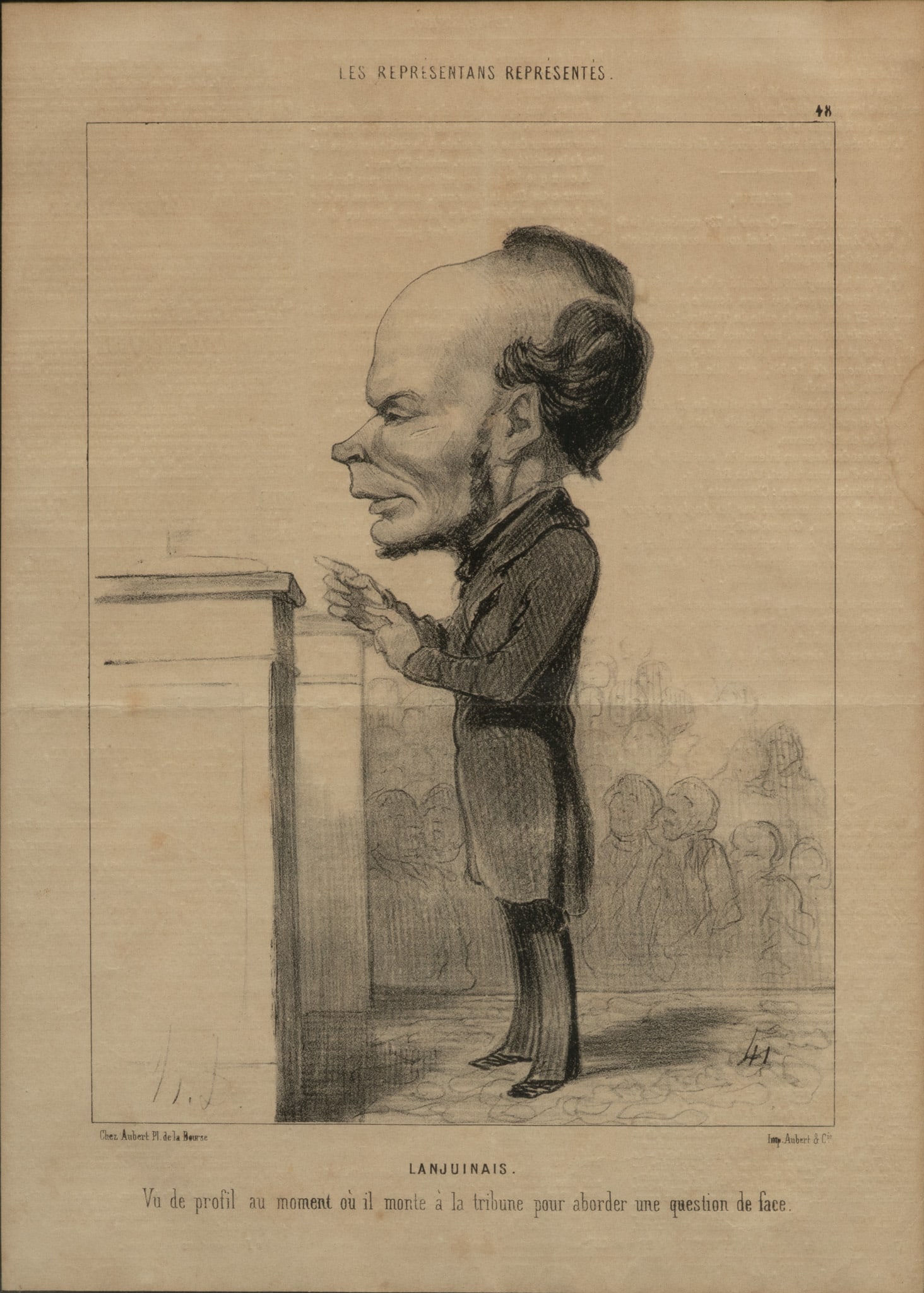 After Honoré Daumier (French, 1808-1879) Lithograph "Lanjuinais", H 9.5" W 7.5" H 9.5" W 7.5" (1 of 5)