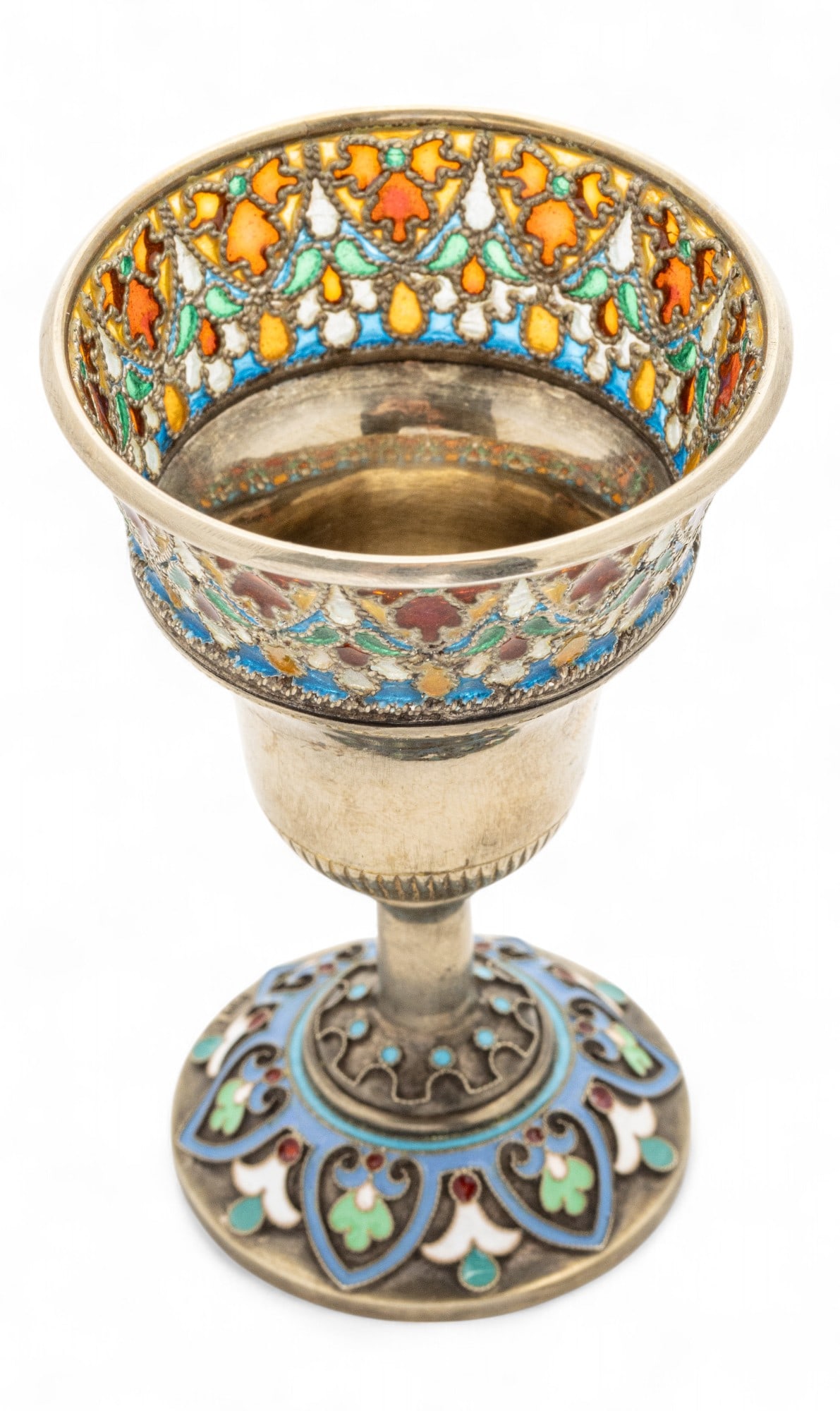 Russian Silver And Plique-à-jour Charka H 2.8" Dia. 1.8" 1.8g: Russian Silver And Plique-à-jour Charka H 2.8" Dia. 1.8" 1.8g Plique-à-jour enamel around the rim. Cloisonne enamel at the foot. Bearing markings at the side: Imperial eagle, Khlebnik