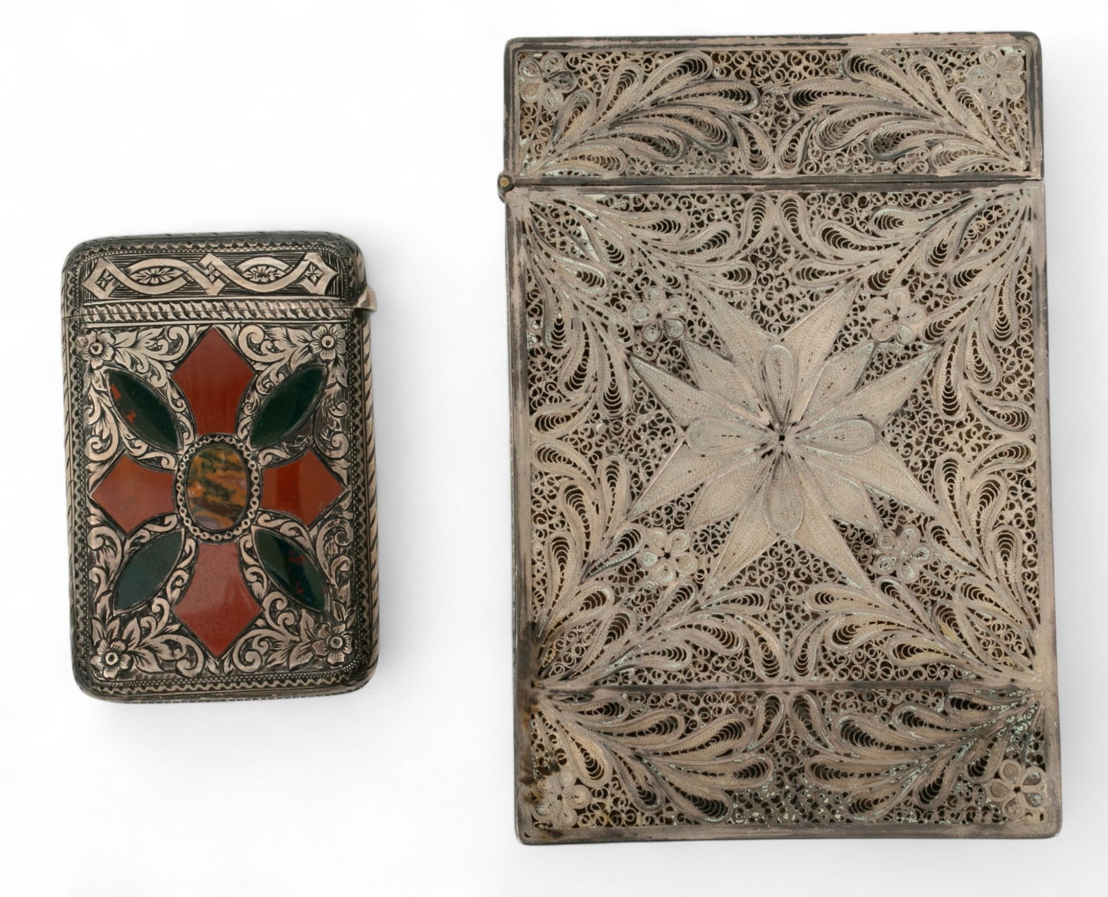 Scottish Silver Match Safe & Filigree Card Case 1900 2 PCS (1 of 5)