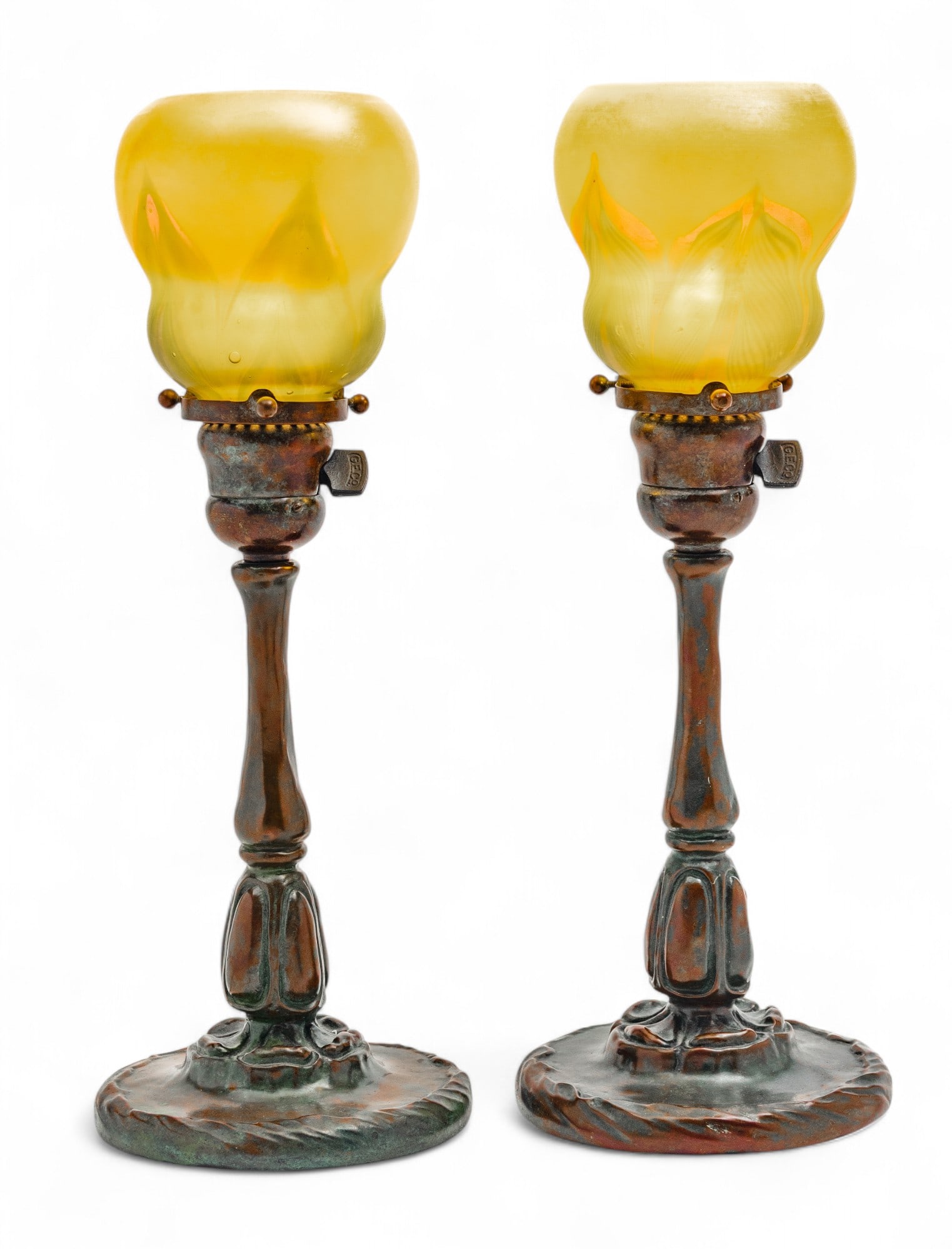 Tiffany & Co (NY) Pair of Bronze Lamps H 14.5" Dia. 5.5" (1 of 8)