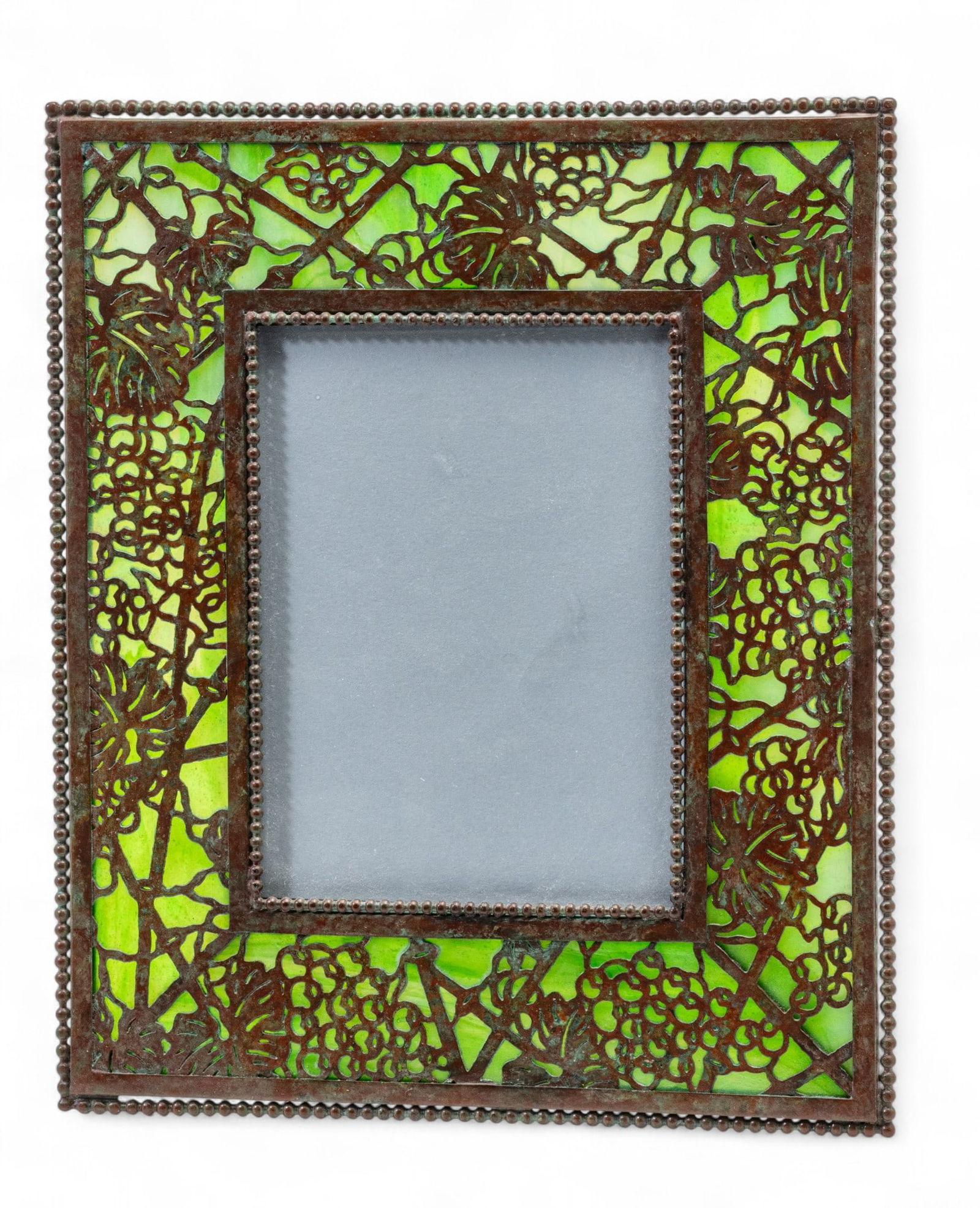Tiffany Studios (American) 'Grapevine' Etched Metal & Favrile Glass 947 Photo Frame, Early 20th C. H (1 of 6)