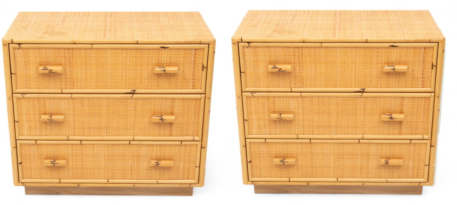 Bielecky Brothers (American) Rattan And Cane Three Drawer Chests Late 20th Century, H 32.25" W 26.25 (1 of 7)