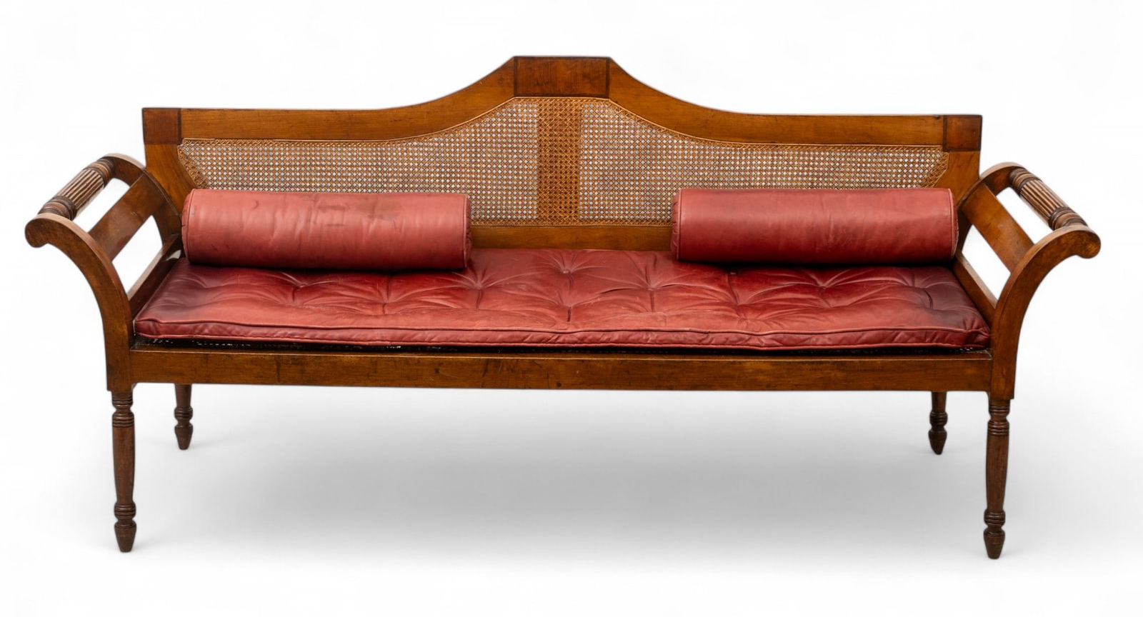 English Regency Style Mahogany Settee with Cane Seat And Back 1910-1920 H 32" W 84" Depth 26" (1 of 8)
