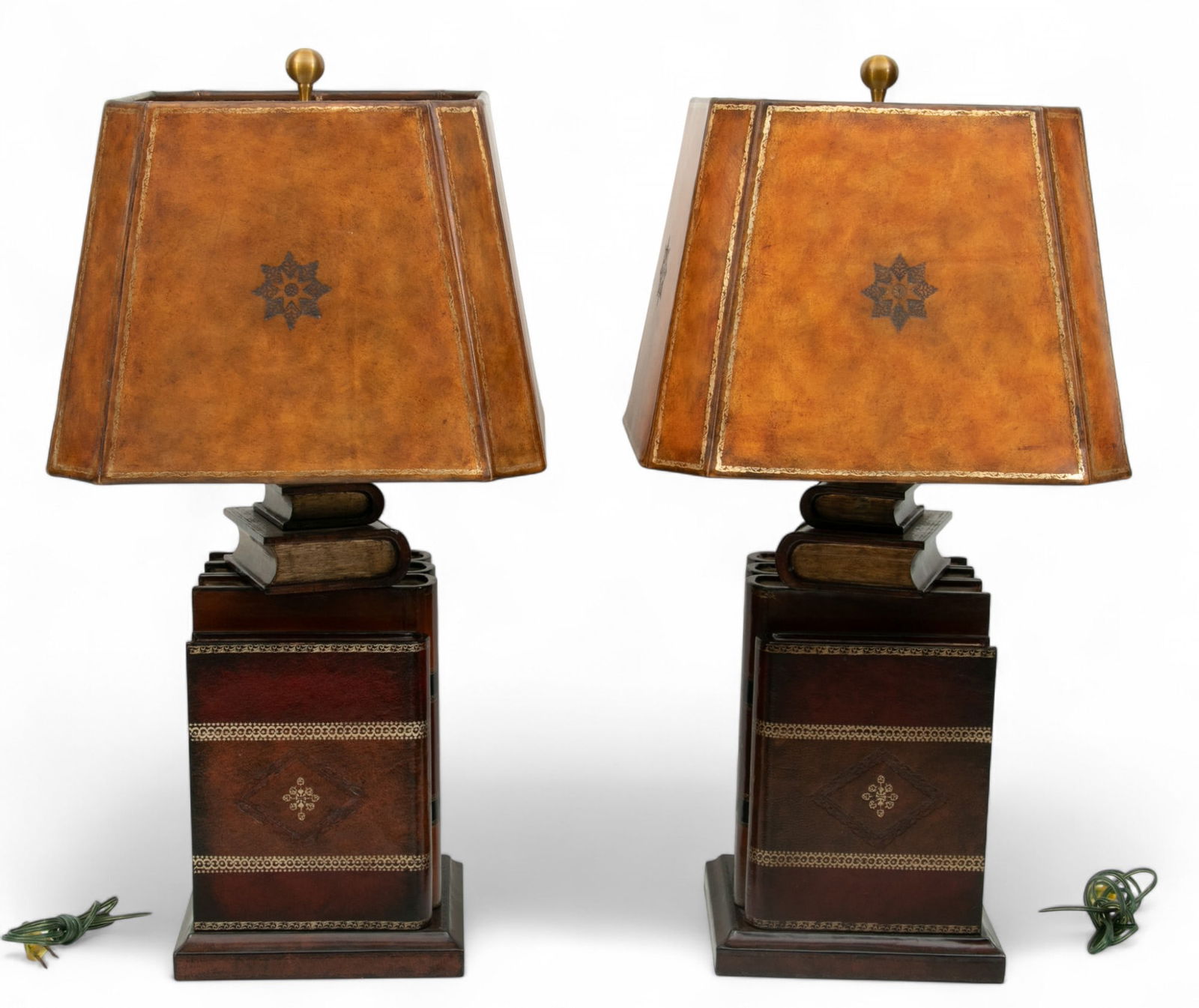 Maitland Smith Leather Book Lamps H 31" W 10" 1 PAIR (1 of 4)