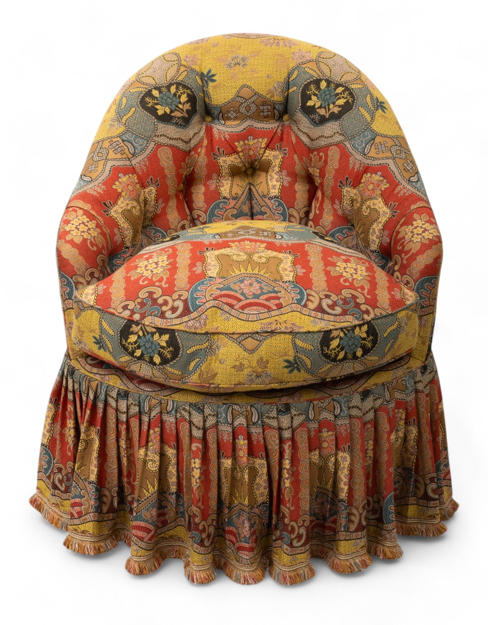 Custom Upholstered Mahogany Boudoir Chair, Ca. 1980s H 33" W 27" Depth 27" (1 of 4)