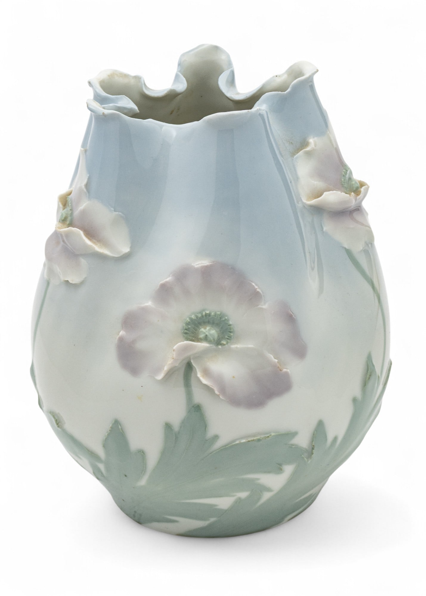 Rorstrand Porcelain Vase, Five Flowers in Relief H 7" Dia. 6" (1 of 6)