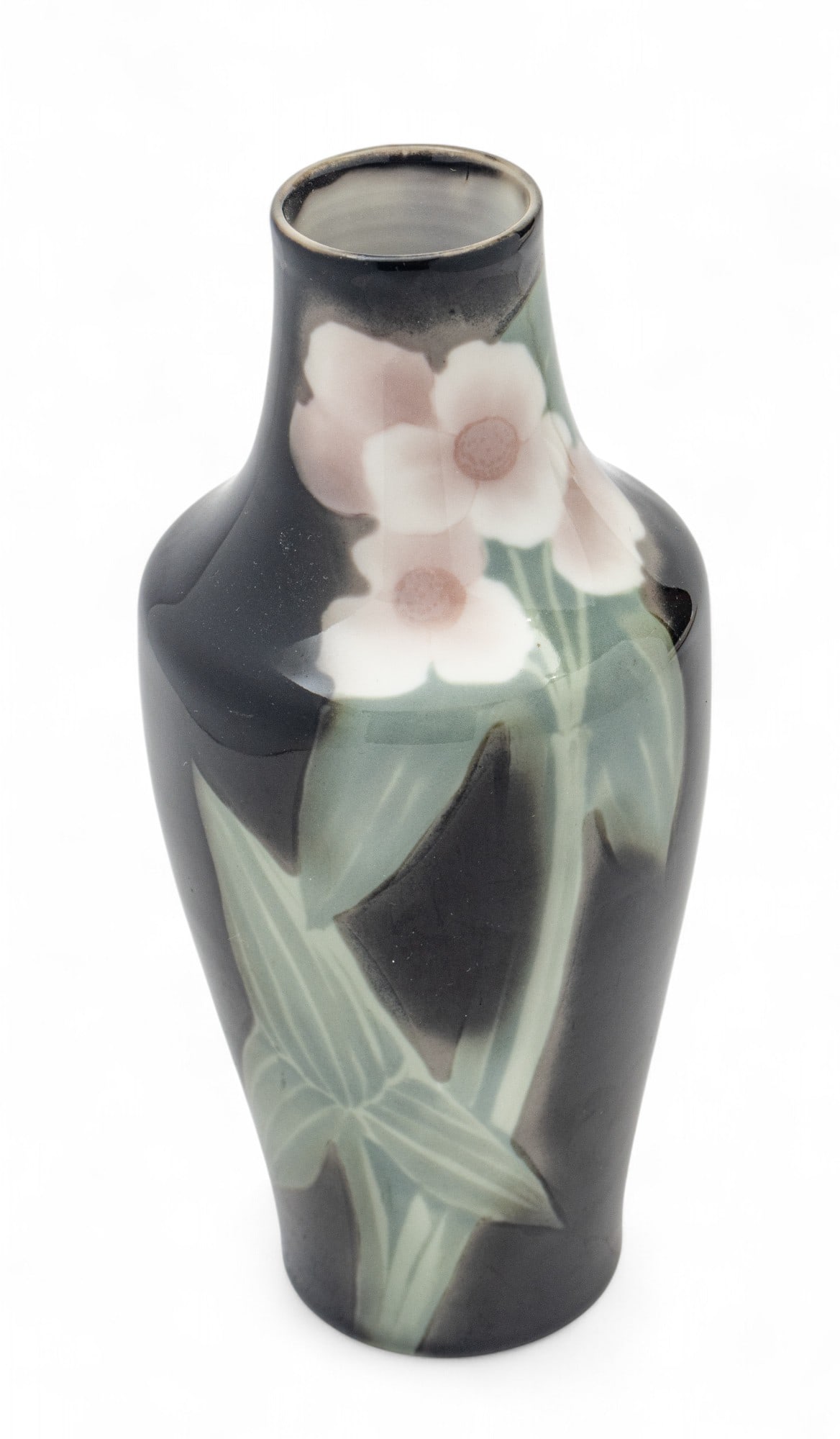 Algot Erickson for Rostrand Porcelain Vase, Black Ground H 7.5" Dia. 3.5" (1 of 6)