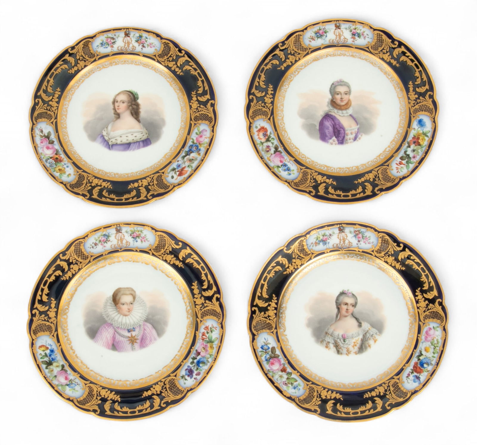 French Porcelain Dessert Portrait Compotes 19th Century H 1.8" Dia. 9" 4 PCS (1 of 6)
