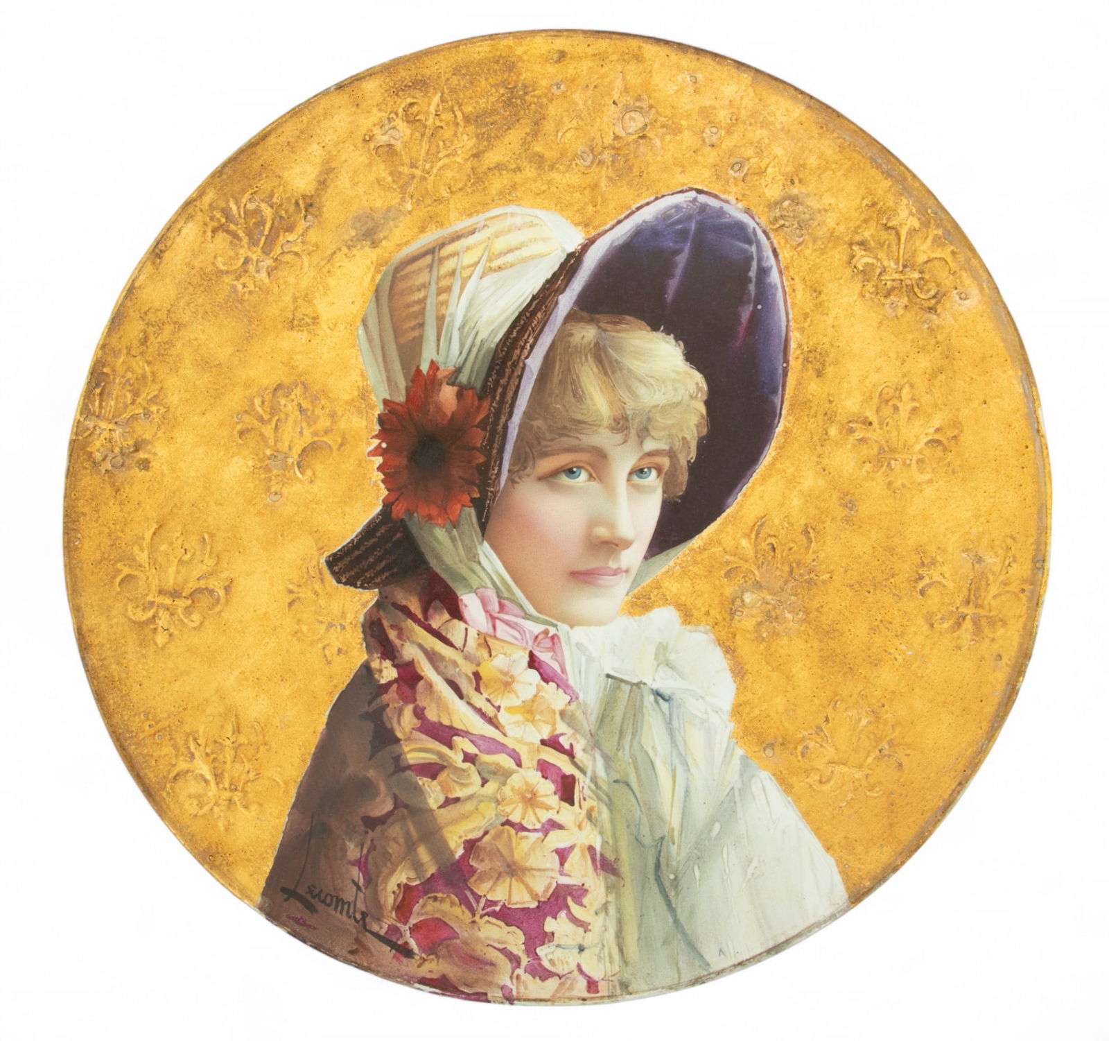 Montereau B & Cie (French) Porcelain Plaque Signed Lecomte 19th.c. Dia. 13.5" (1 of 5)