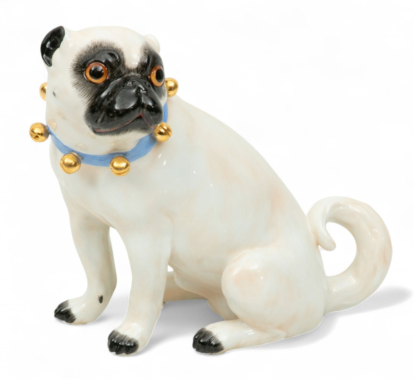 German Ceramic Pug Dog with Meissen Trademark 1950 H 7.2" (1 of 6)