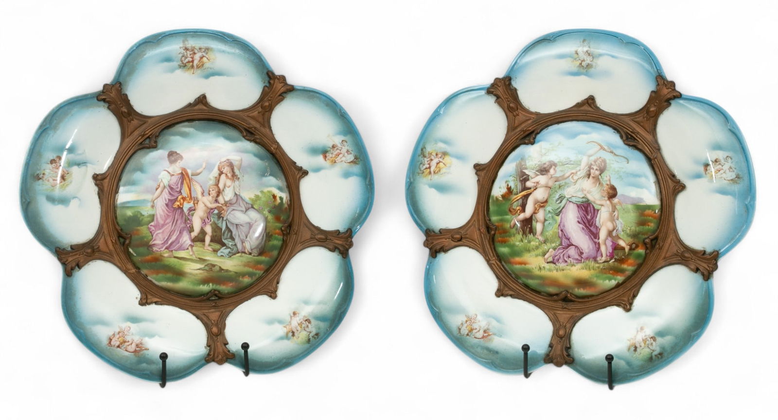 Ceramic Wall Plaques 1940, 'Venus And Cupid Motif', Ceramic Wall Plaques Dia. 14" 1 PAIR (1 of 4)
